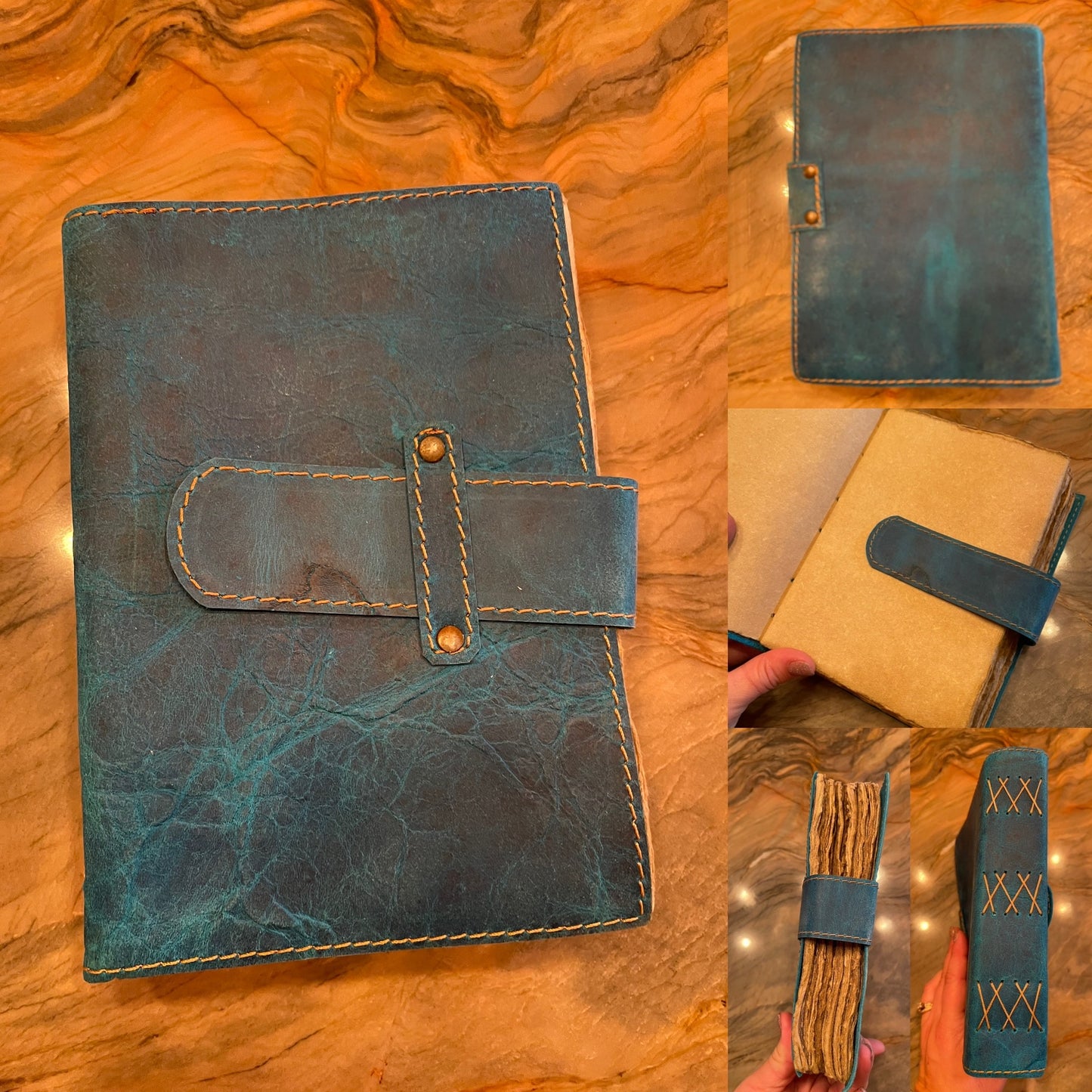 Leather journal Antiqued Blue